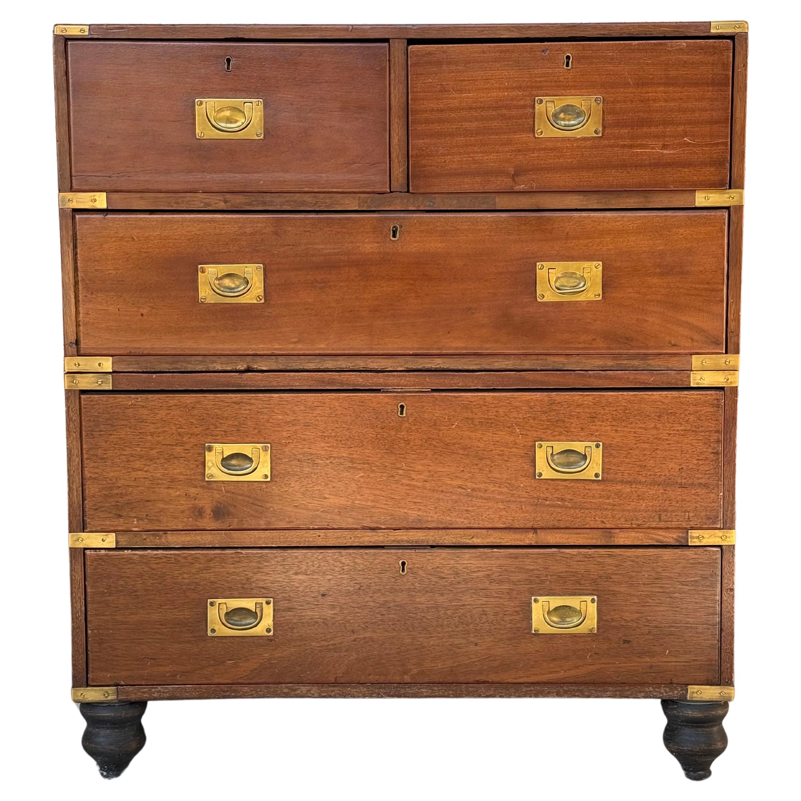 19th Century English Mahogany Campaign Chest For Sale
