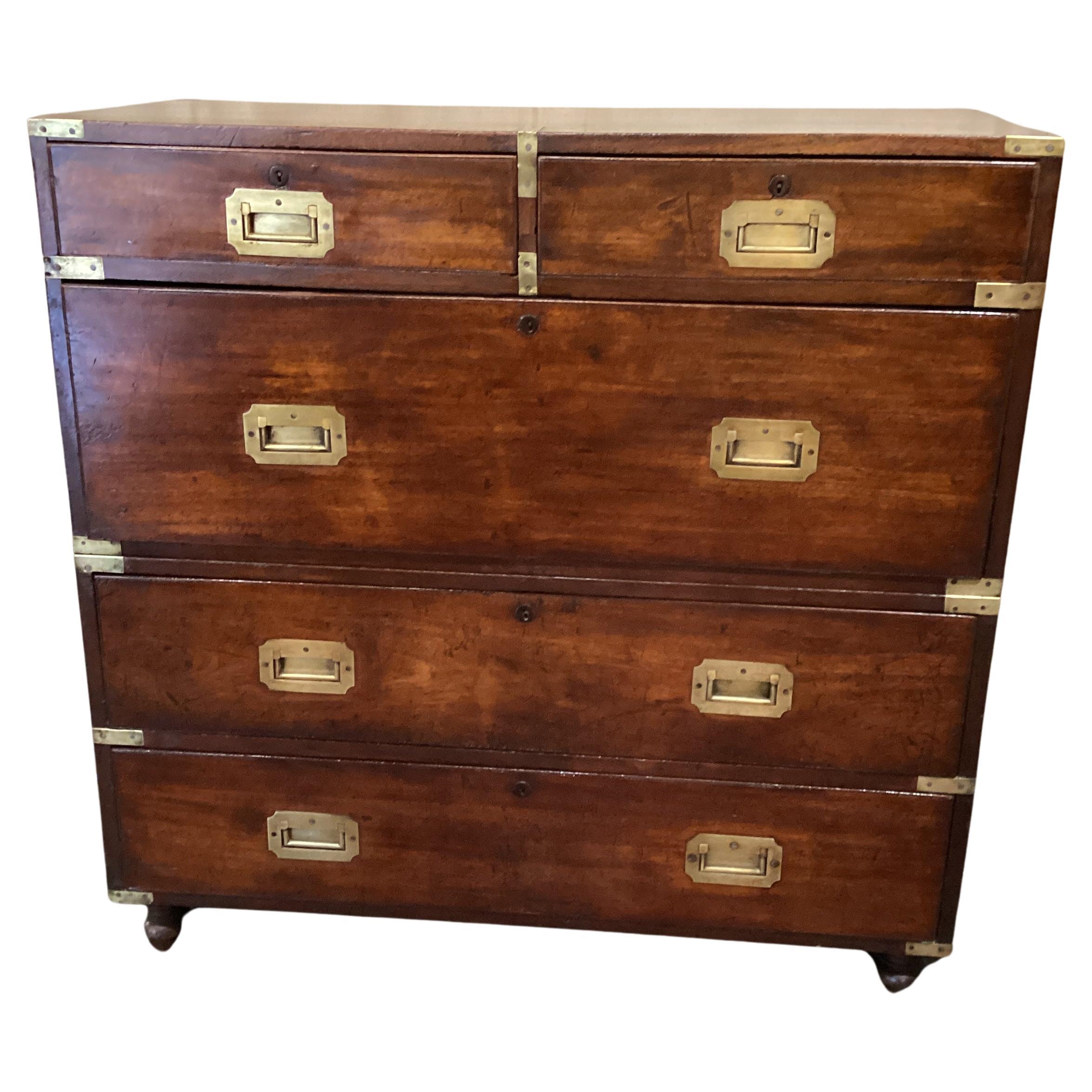 19th Century English Mahogany Campaign Chest  For Sale