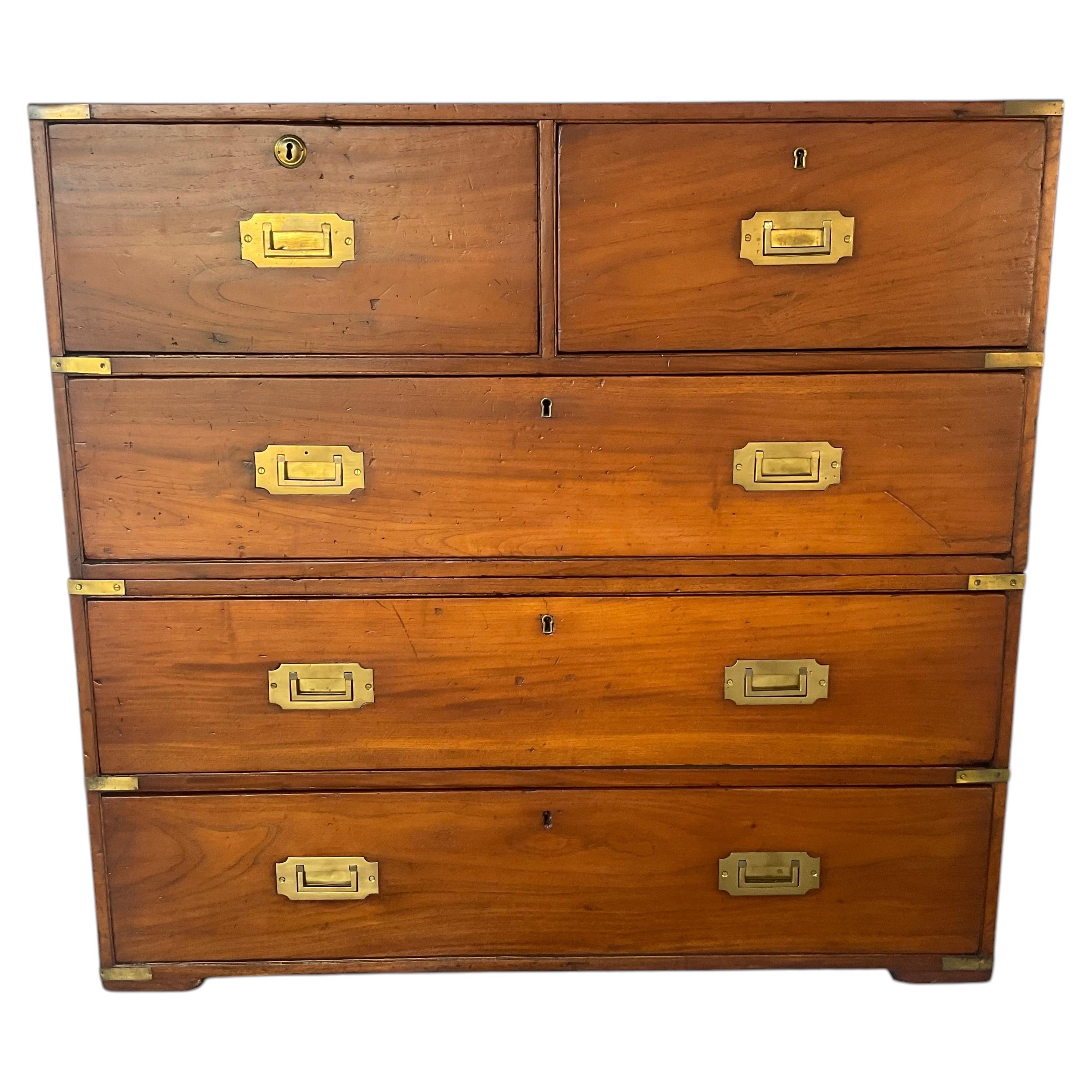 19th Century English Mahogany Campaign Chest with Brass Hardware