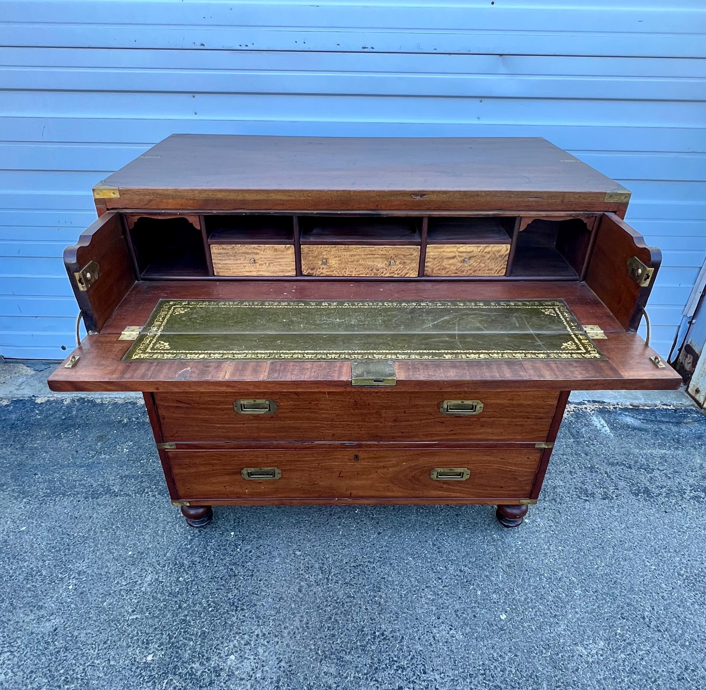 Hand-Crafted 19th Century English Mahogany Campaign Desk and Chest of Drawers For Sale
