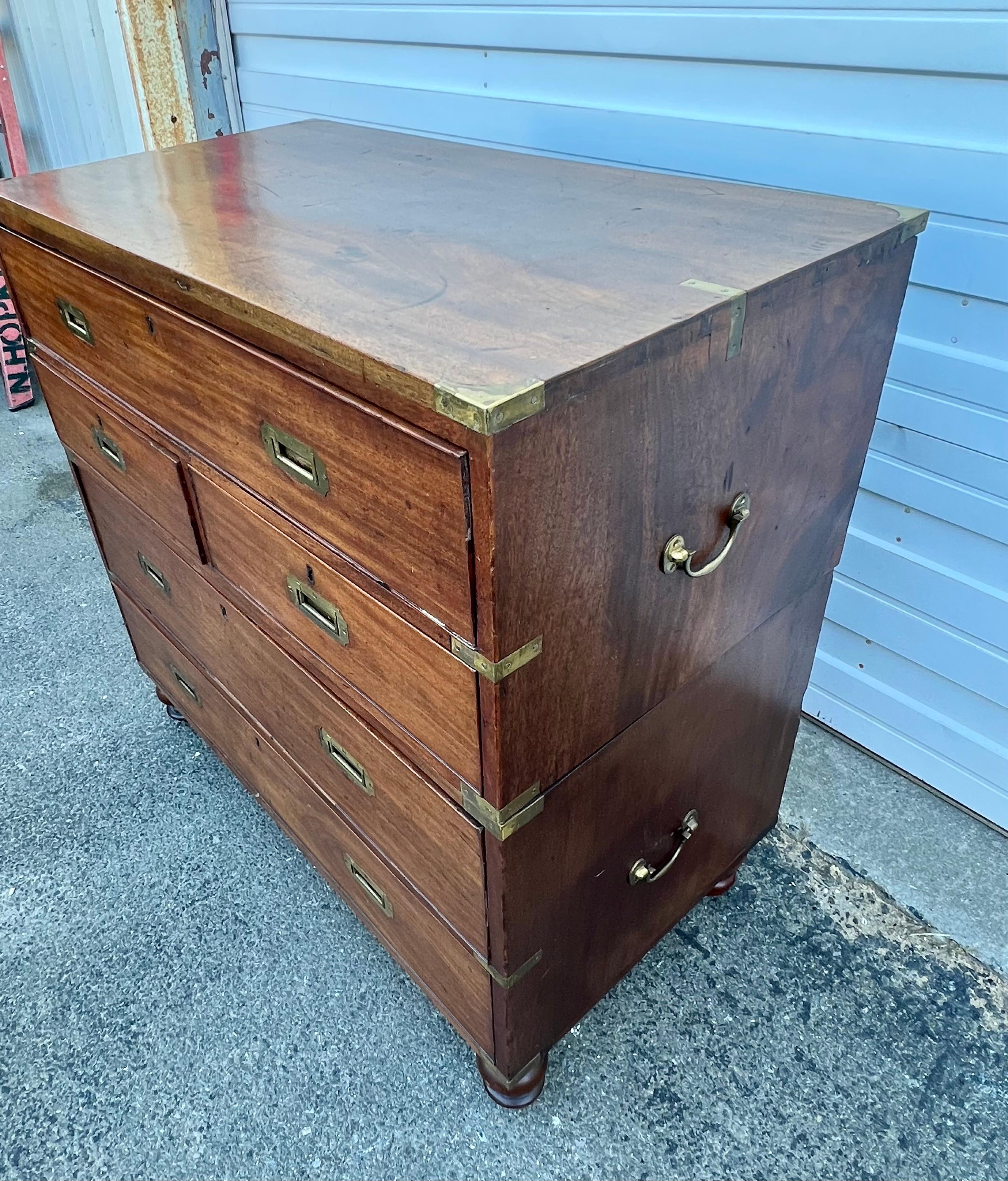 18th Century 19th Century English Mahogany Campaign Desk and Chest of Drawers For Sale