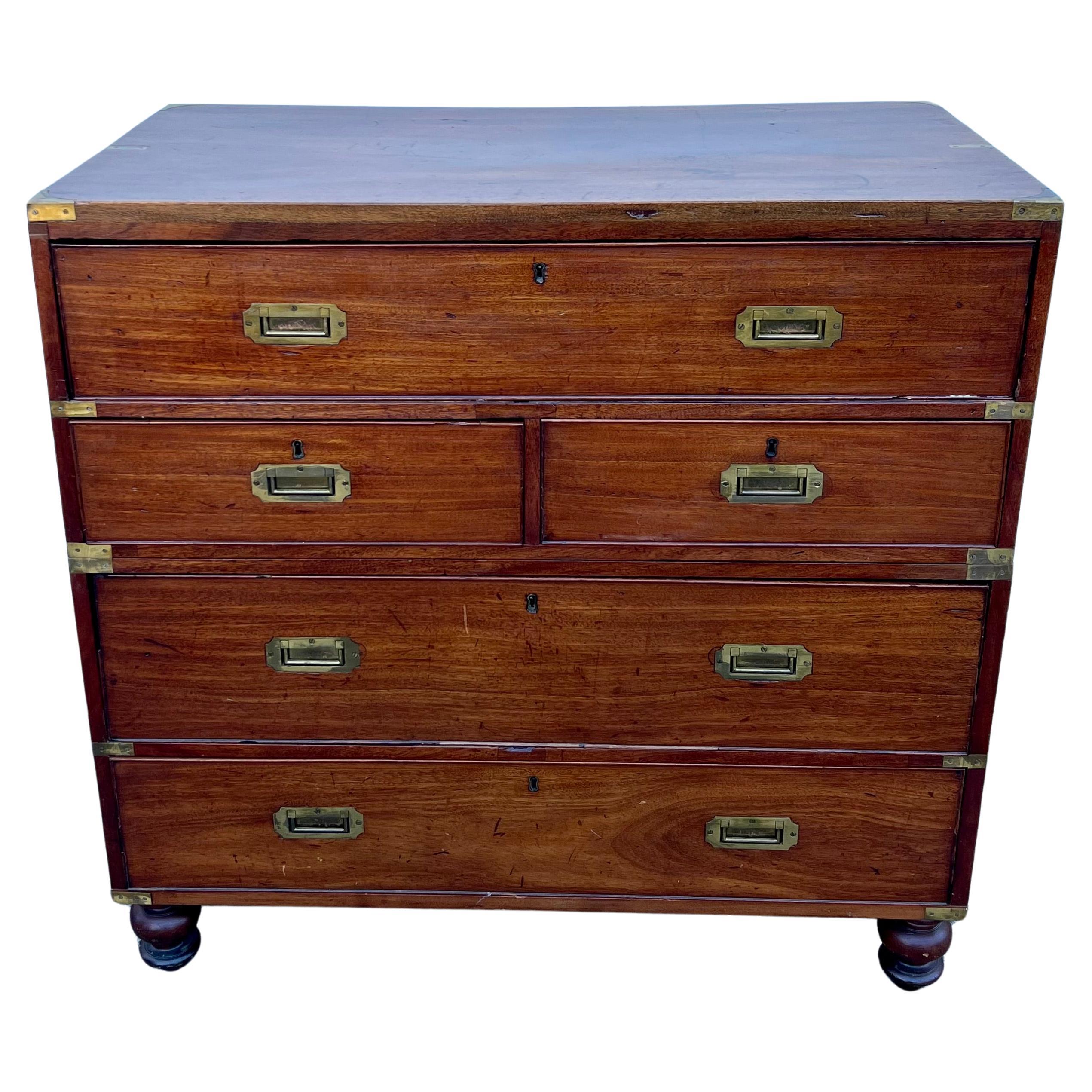 19th Century English Mahogany Campaign Desk and Chest of Drawers For Sale