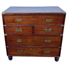Vintage 19th Century English Mahogany Campaign Desk and Chest of Drawers