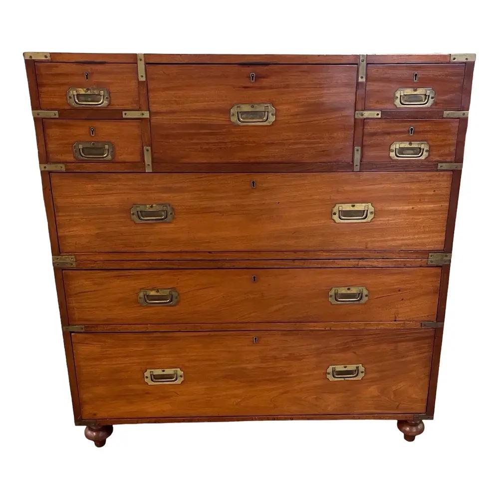 19th Century English Mahogany Campaign Secretary / Chest of Drawers For Sale 8