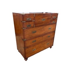19th Century English Mahogany Campaign Secretary / Chest of Drawers