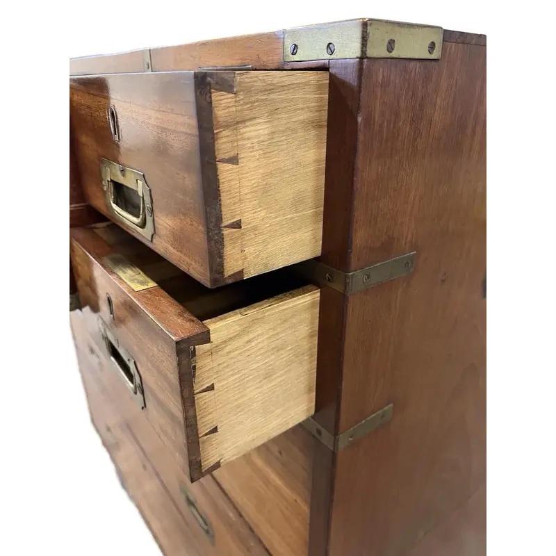 19th Century English Mahogany Campaign Secretary / Chest of Drawers For Sale 4