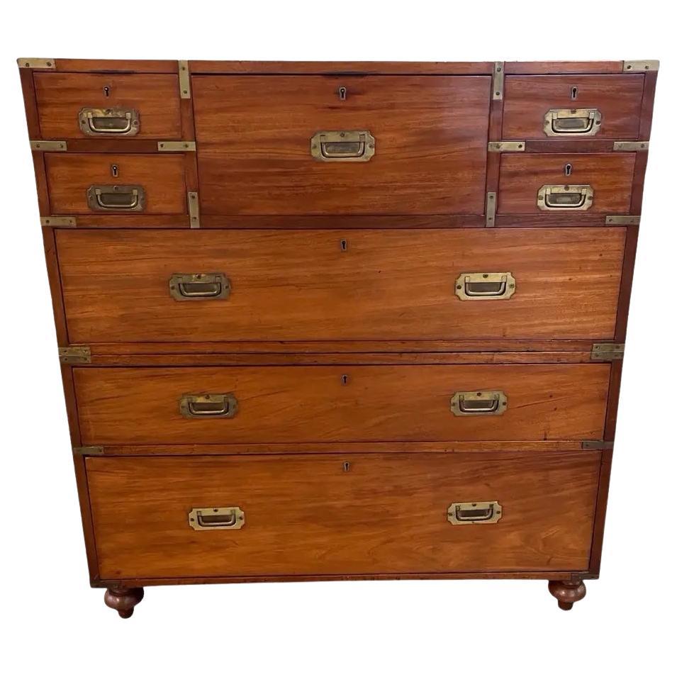 19th Century English Mahogany Campaign Secretary / Chest of Drawers