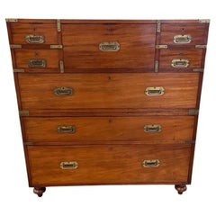 19th Century English Mahogany Campaign Secretary / Chest of Drawers