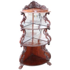 19th Century English Mahogany Carved Antique Corner Shelves