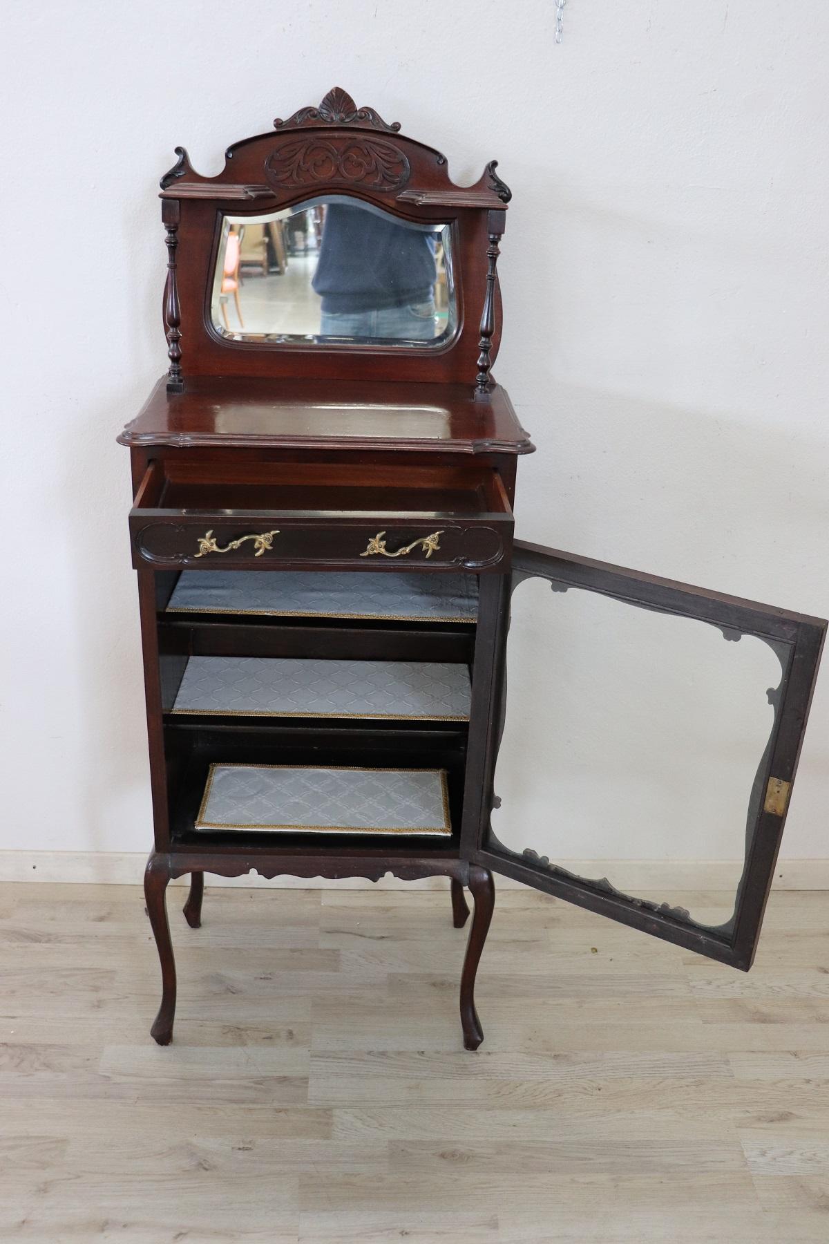 19th Century English Mahogany Carved Antique Vitrine or Display Cabinet In Excellent Condition In Casale Monferrato, IT