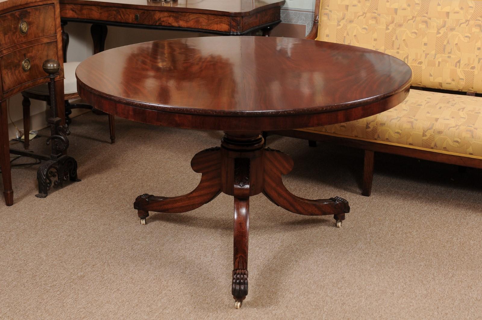 19th Century English Mahogany Center Table with Pedestal Base & 3 Splayed Legs  For Sale 2
