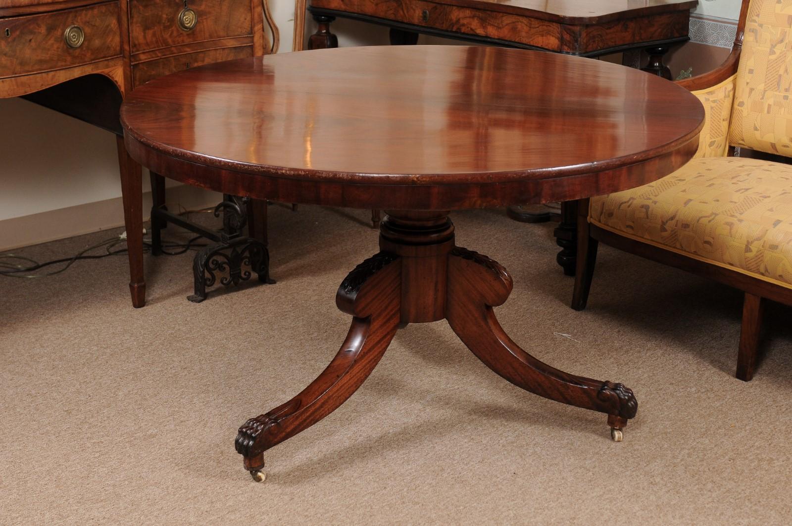 19th Century English Mahogany Center Table with Pedestal Base & 3 Splayed Legs  For Sale 3