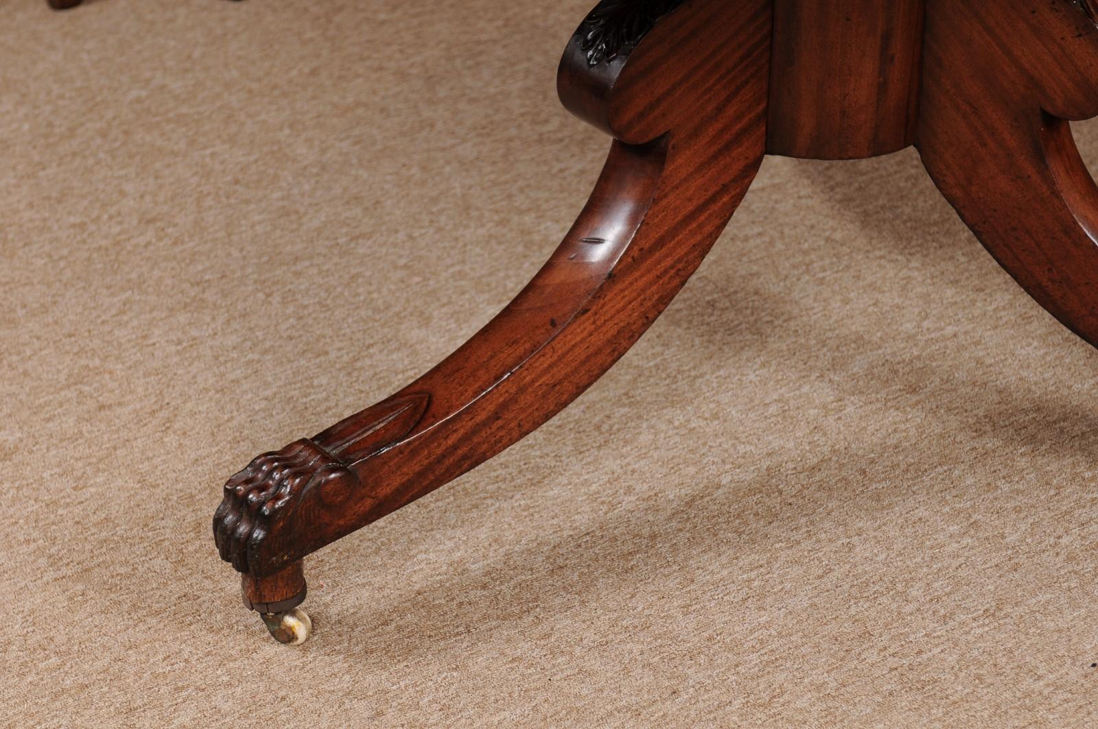 19th Century English Mahogany Center Table with Pedestal Base & 3 Splayed Legs  For Sale 4