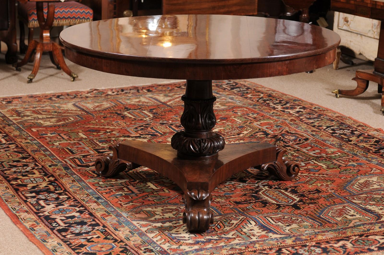  19th Century English Mahogany Center Table with Pedestal Base & Scroll Feet For Sale 6