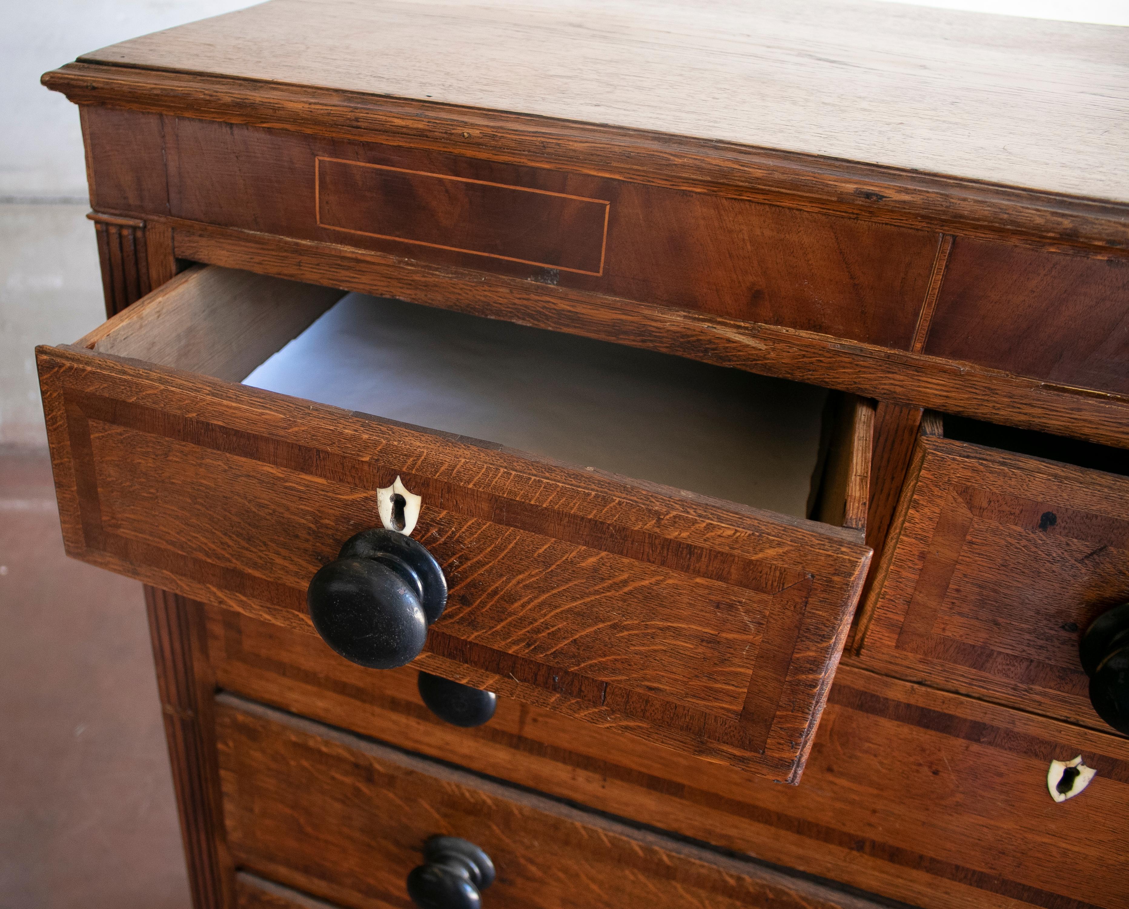 Late 19th Century 19th Century English Mahogany Chest of Drawers with Inlay Decorations