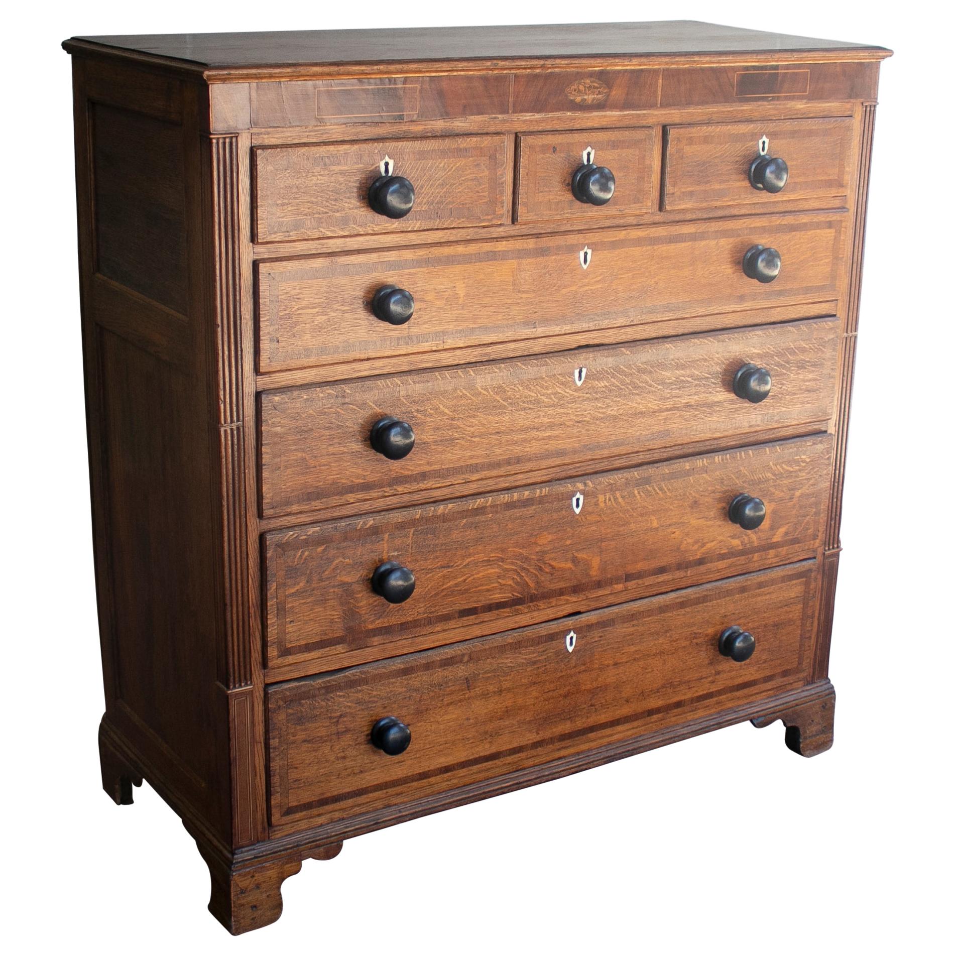 19th Century English Mahogany Chest of Drawers with Inlay Decorations