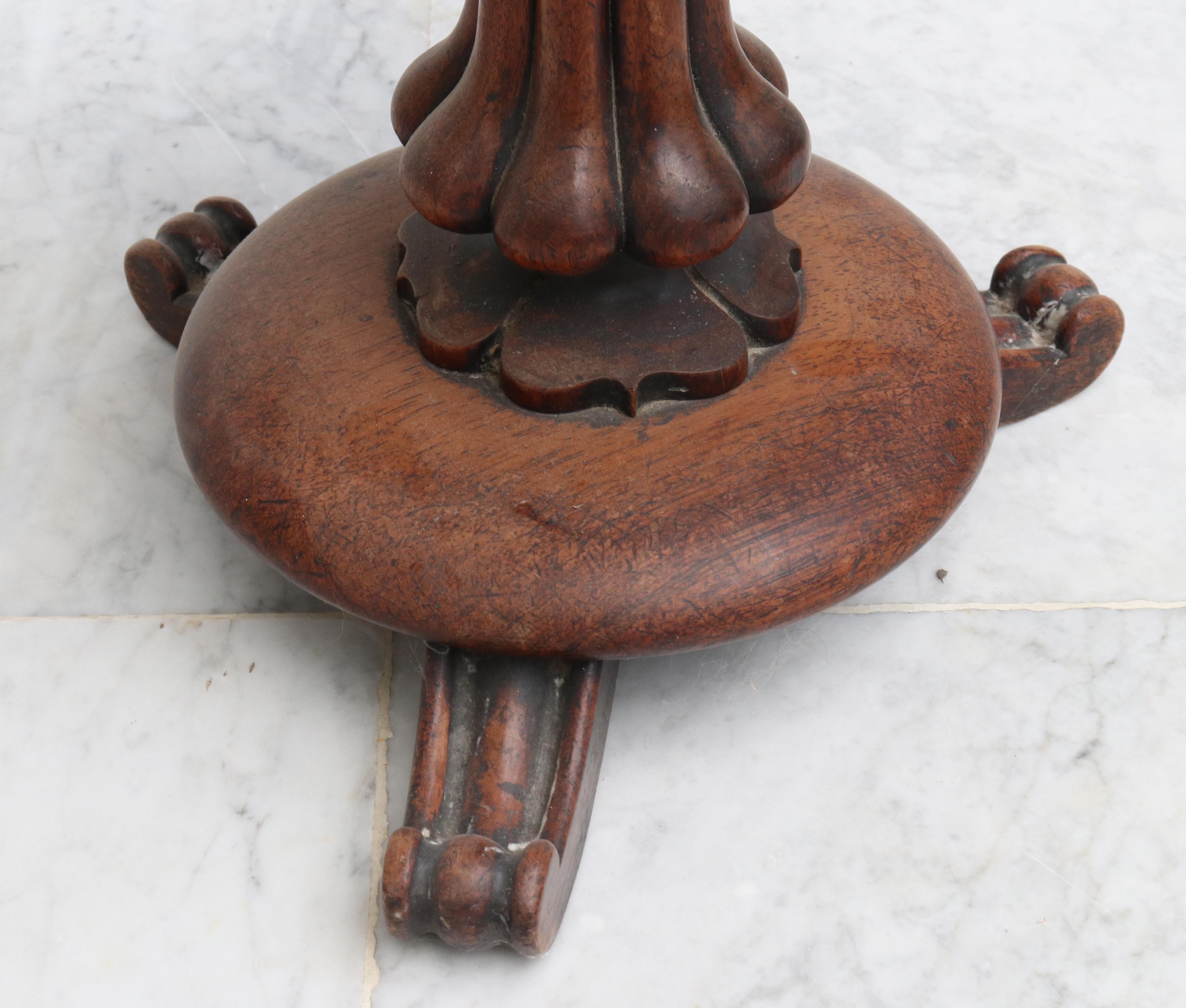 19th Century English Mahogany Claw Foot Pedestal Side Table with Red Velvet Top 2
