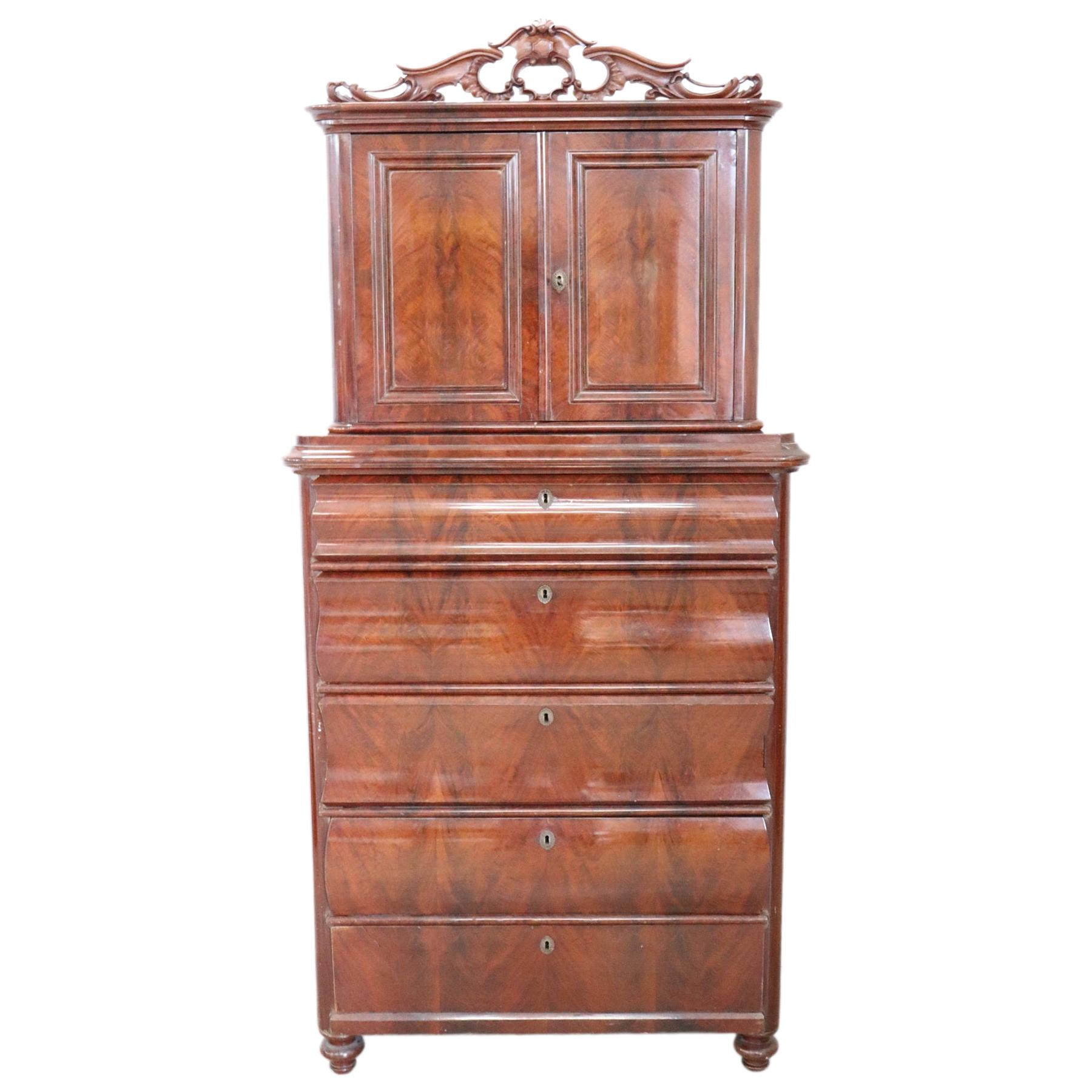 19th Century English Mahogany Commode or Tall Chest of Drawers, 1850s