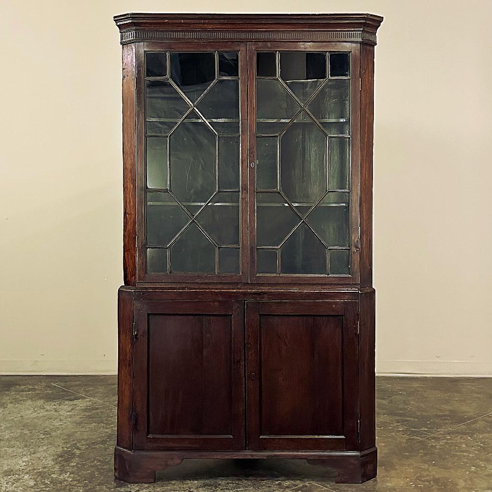 Neoclassical Revival 19th Century English Mahogany Corner Bookcase ~ Curio Cabinet For Sale