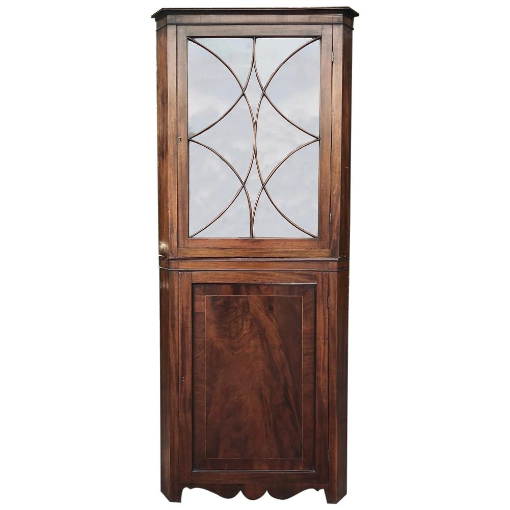 19th Century English Mahogany Corner Curio Cabinet, Vitrine