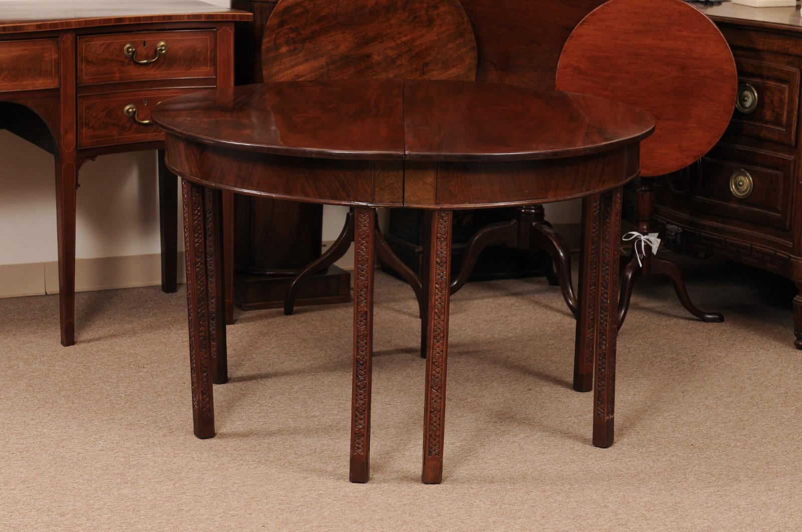 19th Century English Mahogany D Shaped Console Tables with Carved Detail on Legs For Sale 8