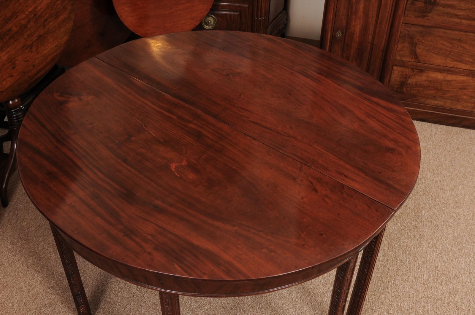 19th Century English Mahogany D Shaped Console Tables with Carved Detail on Legs For Sale 9