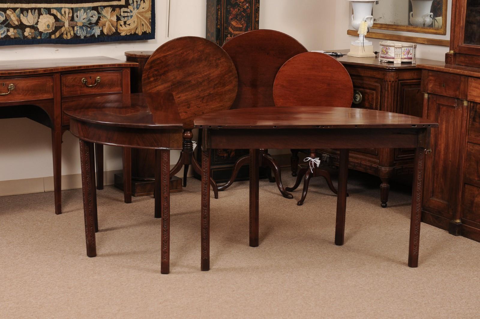 19th Century English Mahogany D Shaped Console Tables with Carved Detail on Legs For Sale 10
