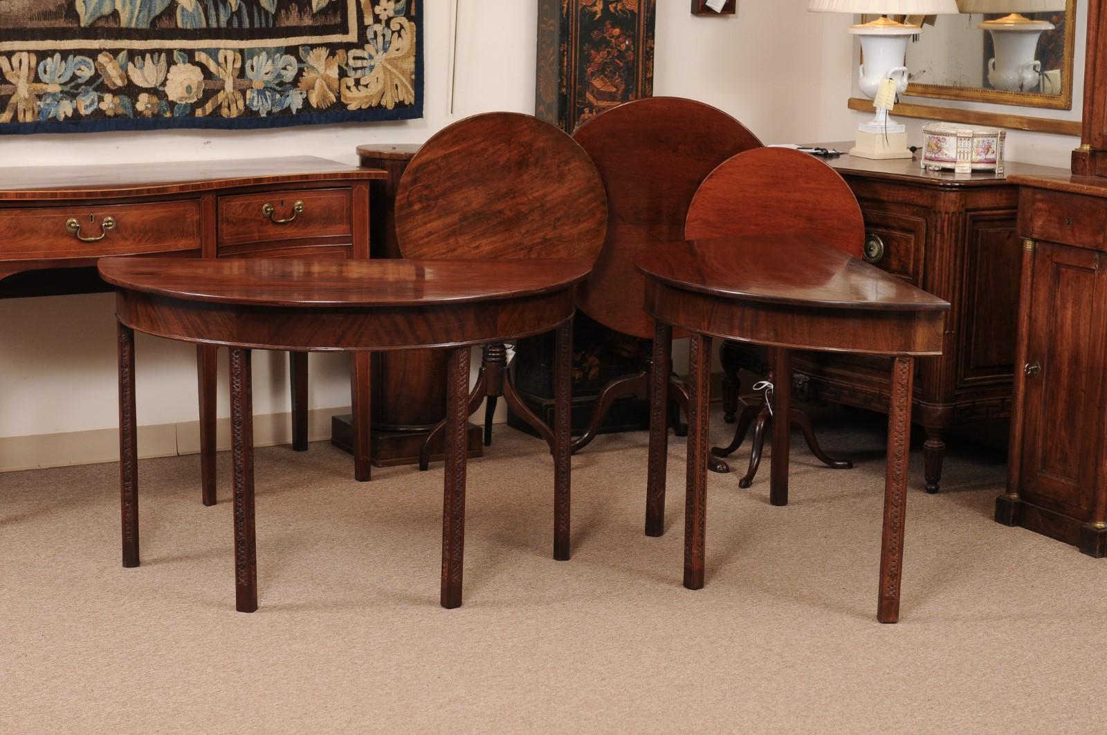 19th Century English Mahogany D Shaped Console Tables with Carved Detail on Legs For Sale 11