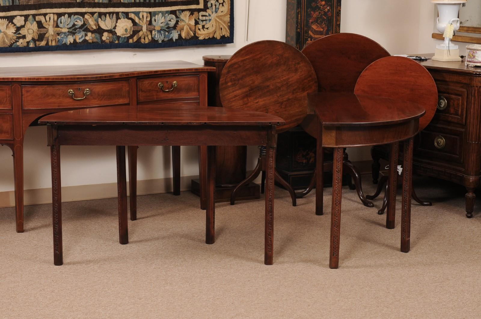 19th Century English Mahogany D Shaped Console Tables with Carved Detail on Legs For Sale 6