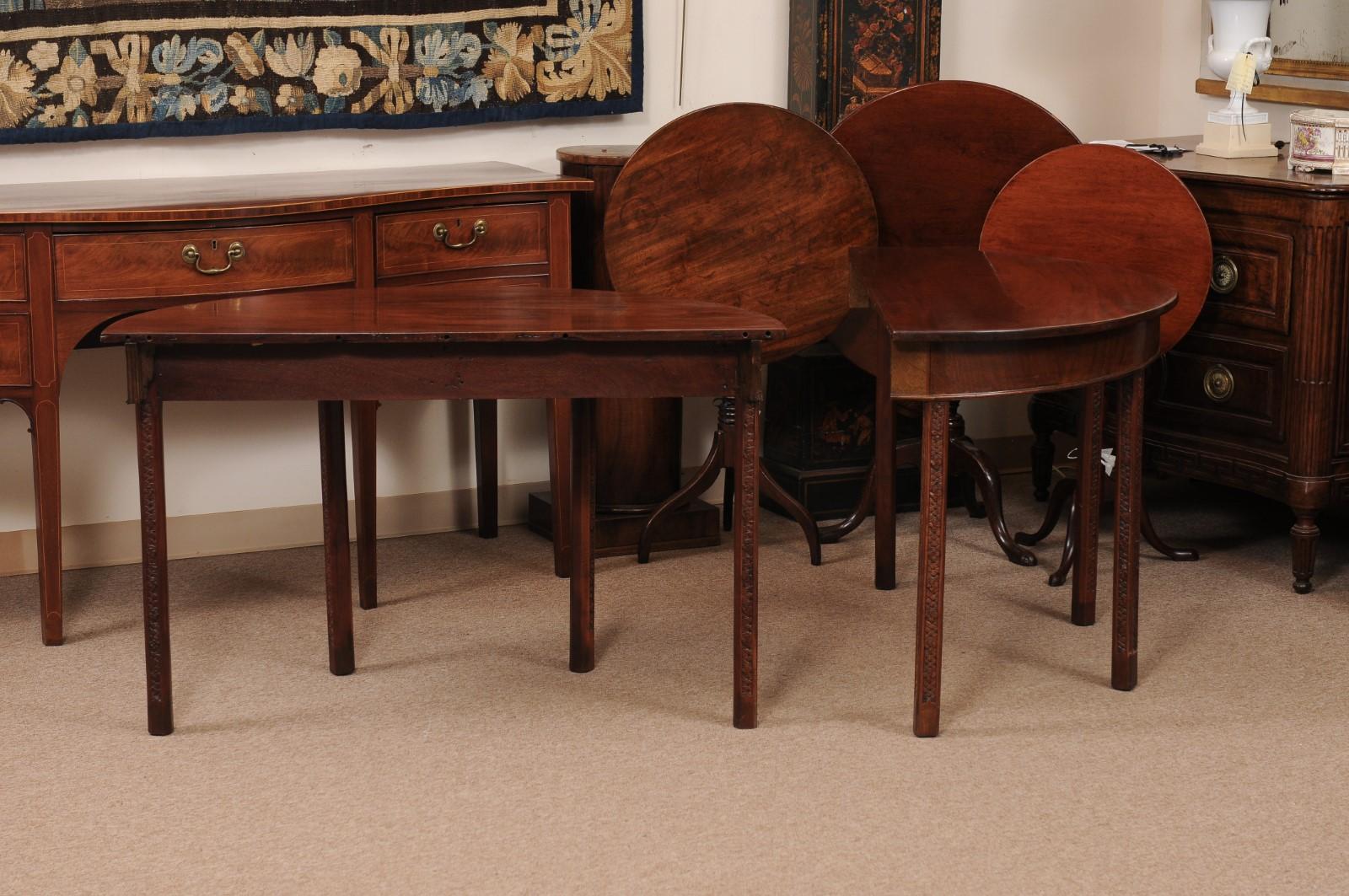 19th Century English Mahogany D Shaped Console Tables with Carved Detail on Legs For Sale 7