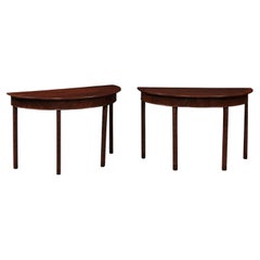 Antique 19th Century English Mahogany D Shaped Console Tables with Carved Detail on Legs
