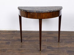 19th Century English Mahogany Demilune Console Table with Marble Top