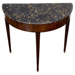 19th Century English Mahogany Demilune Console Table with Marble Top