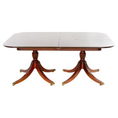 19th Century English Mahogany Double Pedestal Dining Table