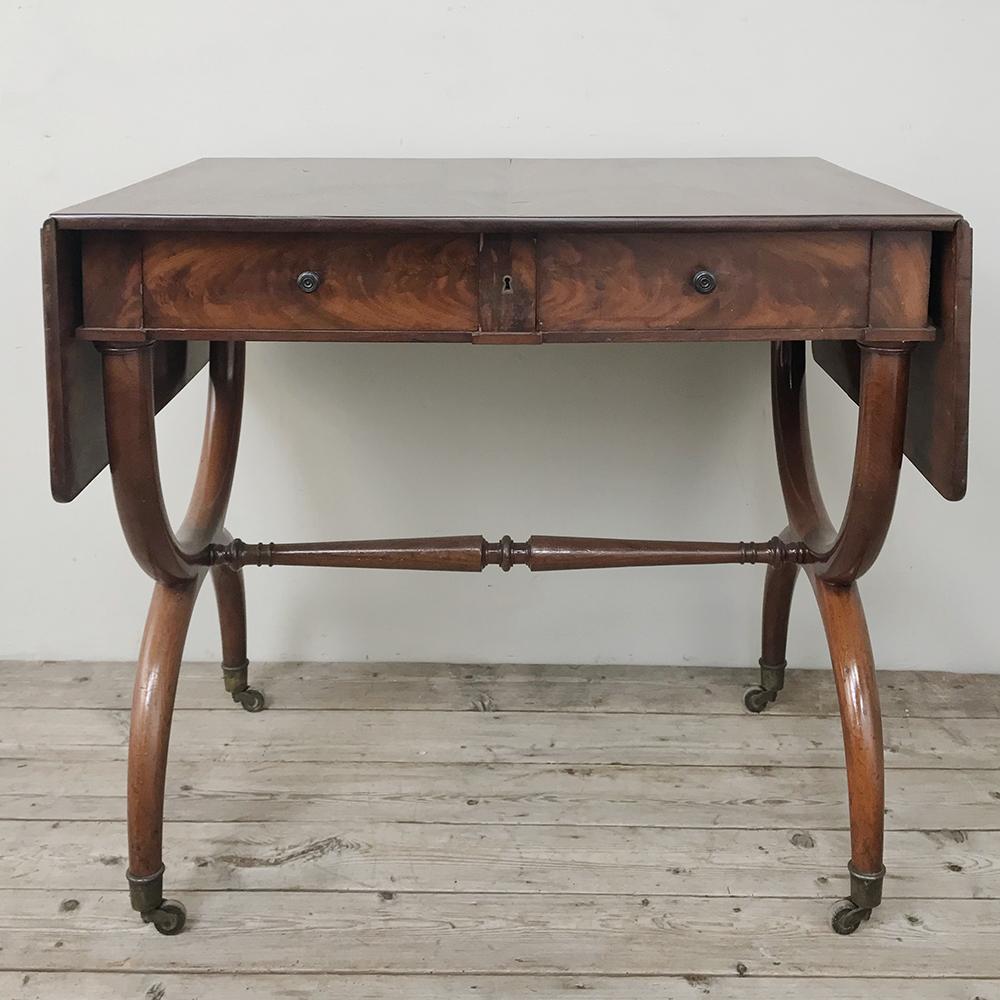 Georgian 19th Century English Mahogany Drop Leaf Desk, Table