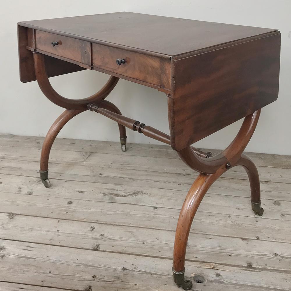 19th Century English Mahogany Drop Leaf Desk, Table In Good Condition In Dallas, TX