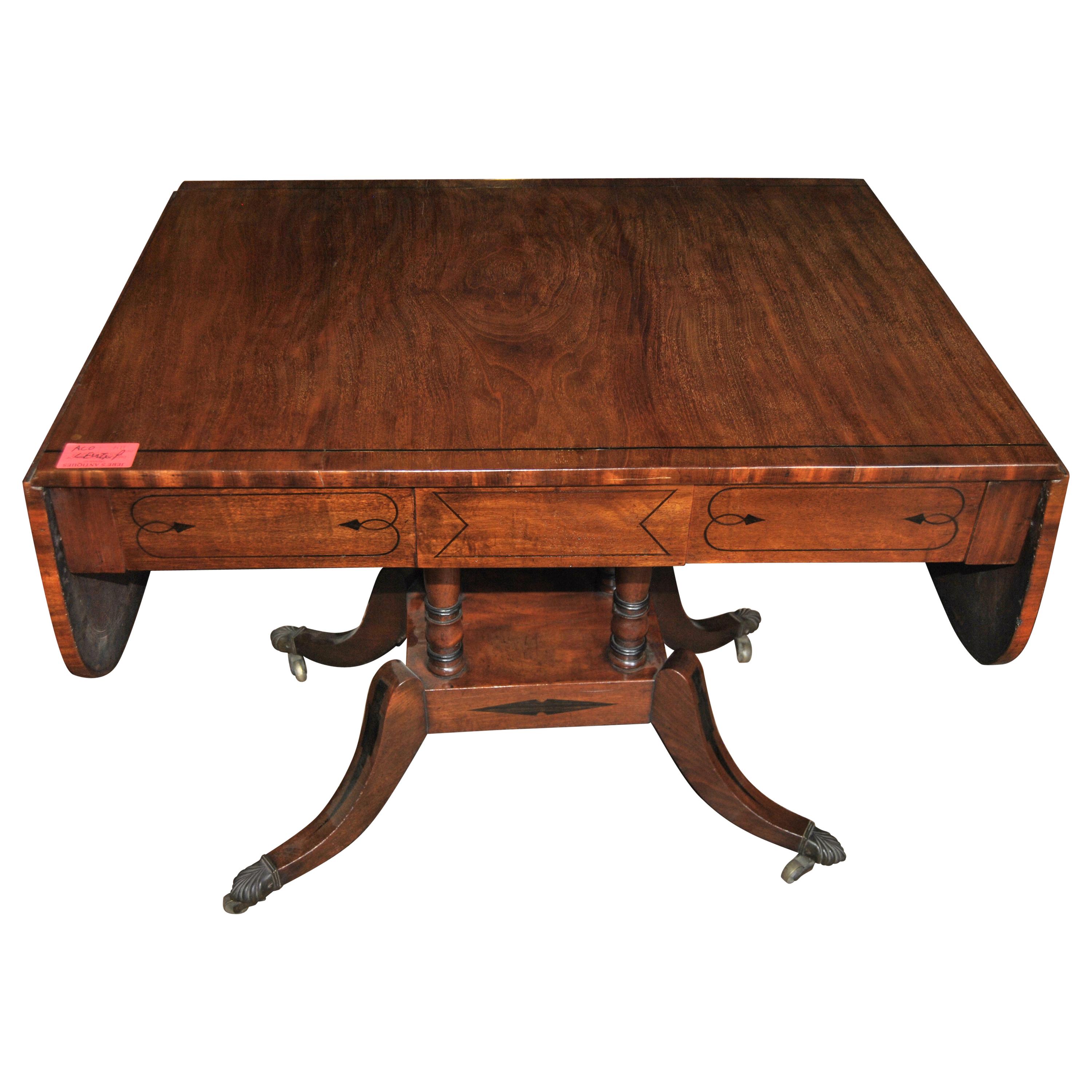 19th Century English Mahogany Drop Leaf Sofa Table For Sale