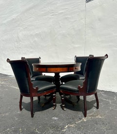 19th Century English Mahogany Drum Game Table with Eastlake Chairs, Set of 4