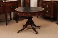 19th Century English Mahogany Drum Table with Black Leather Top