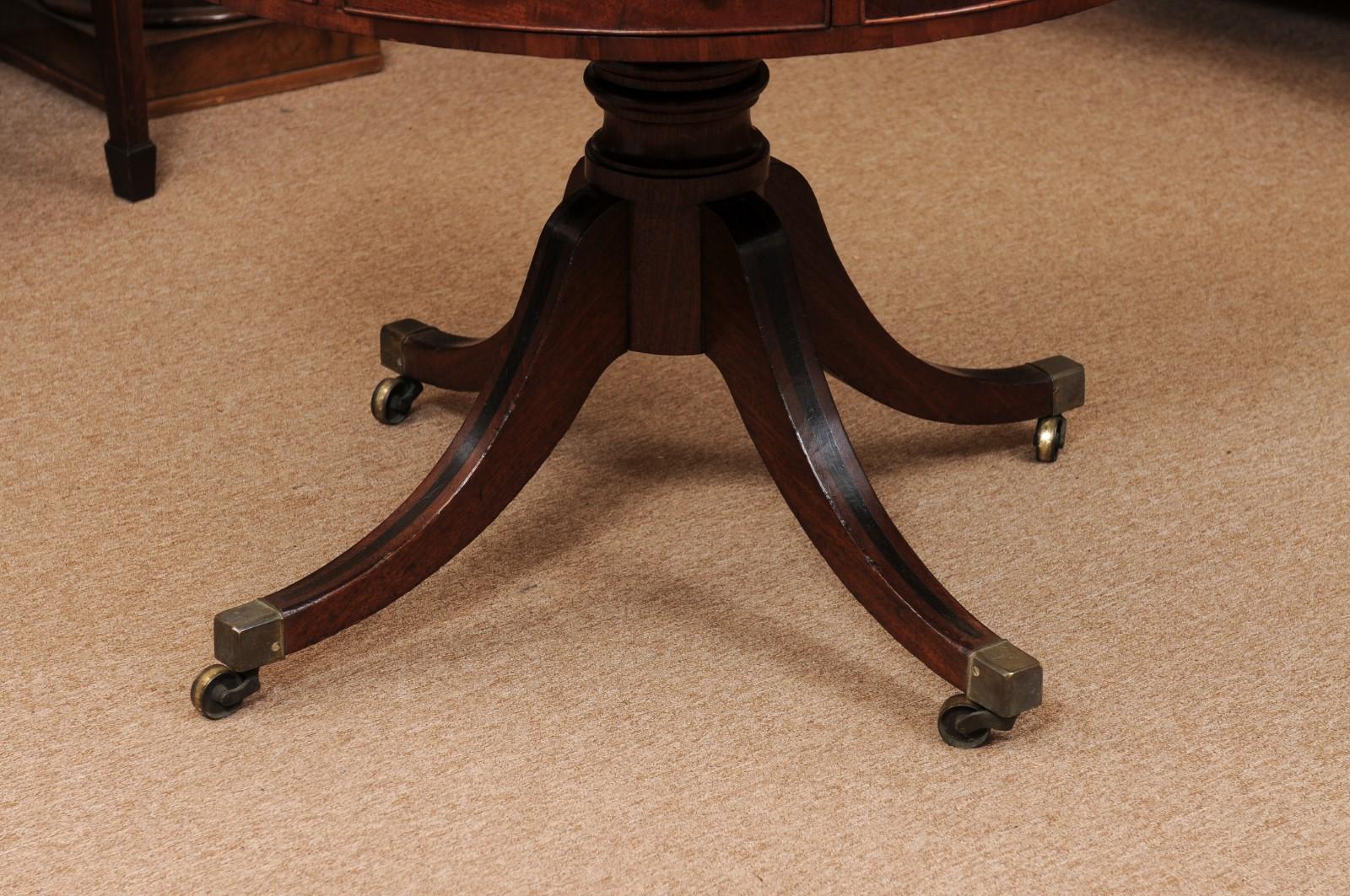 19th Century English Mahogany Drum Table with Black Leather Top For Sale 1