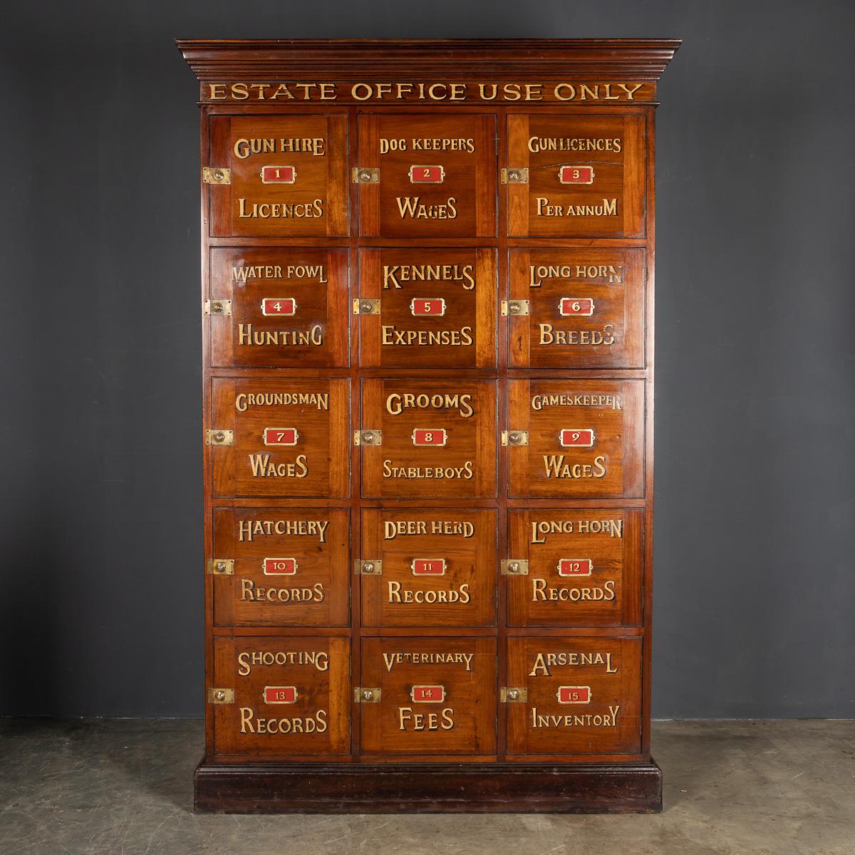 19th Century English Mahogany, multi-doored, large set of lockers, primarily would have been used as an estate cupboard, as the descriptions indicate.

CONDITION
In Great Condition - wear as expected.

SIZE
Width: 126cm
Depth: 46cm
Height: