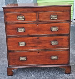 19th Century English Mahogany Five Drawers Chest with Inlaid Top
