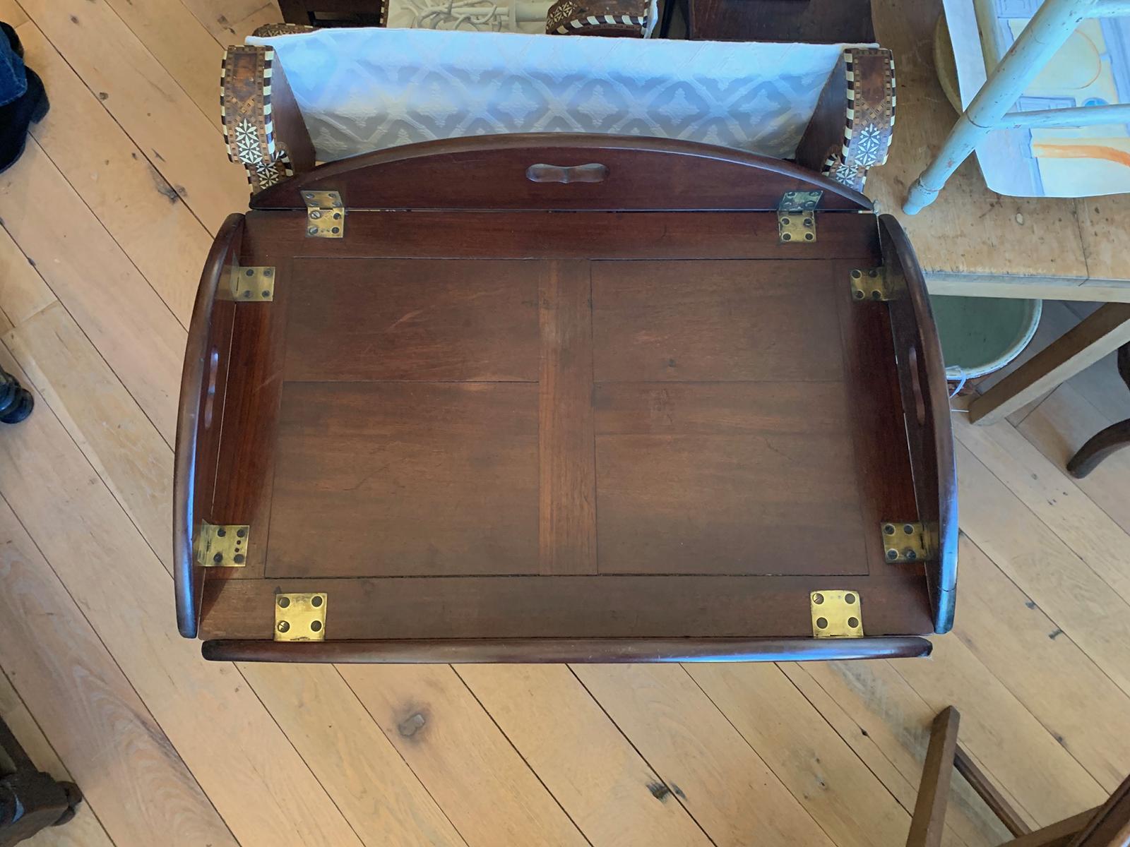 19th Century English Mahogany Folding Butler's Tray with Hinged Sides For Sale 1