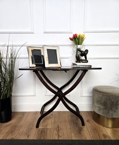 19th Century English Mahogany Folding Campaign Coaching Table Serpentine Legs