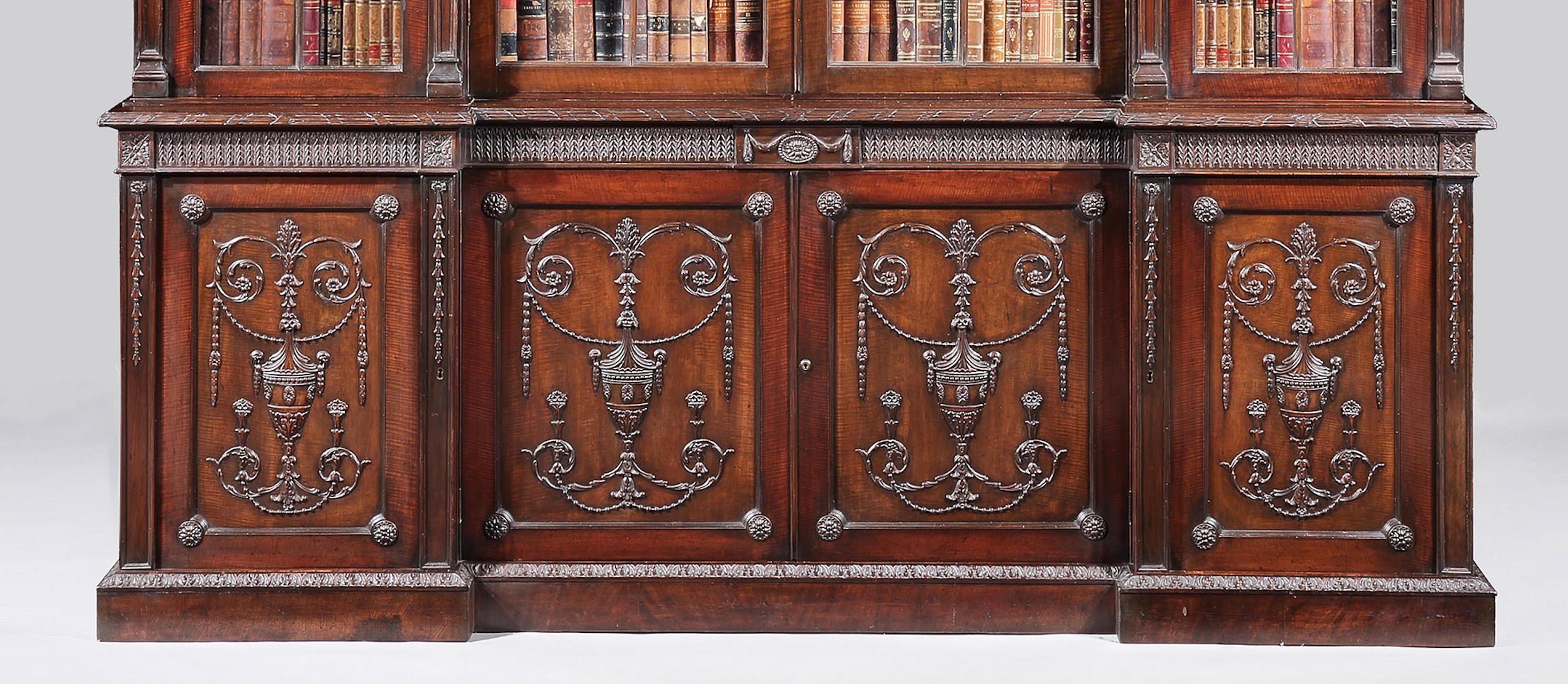 Carved 19th Century English Mahogany Four-Door Bookcase in the Neoclassical Manner For Sale