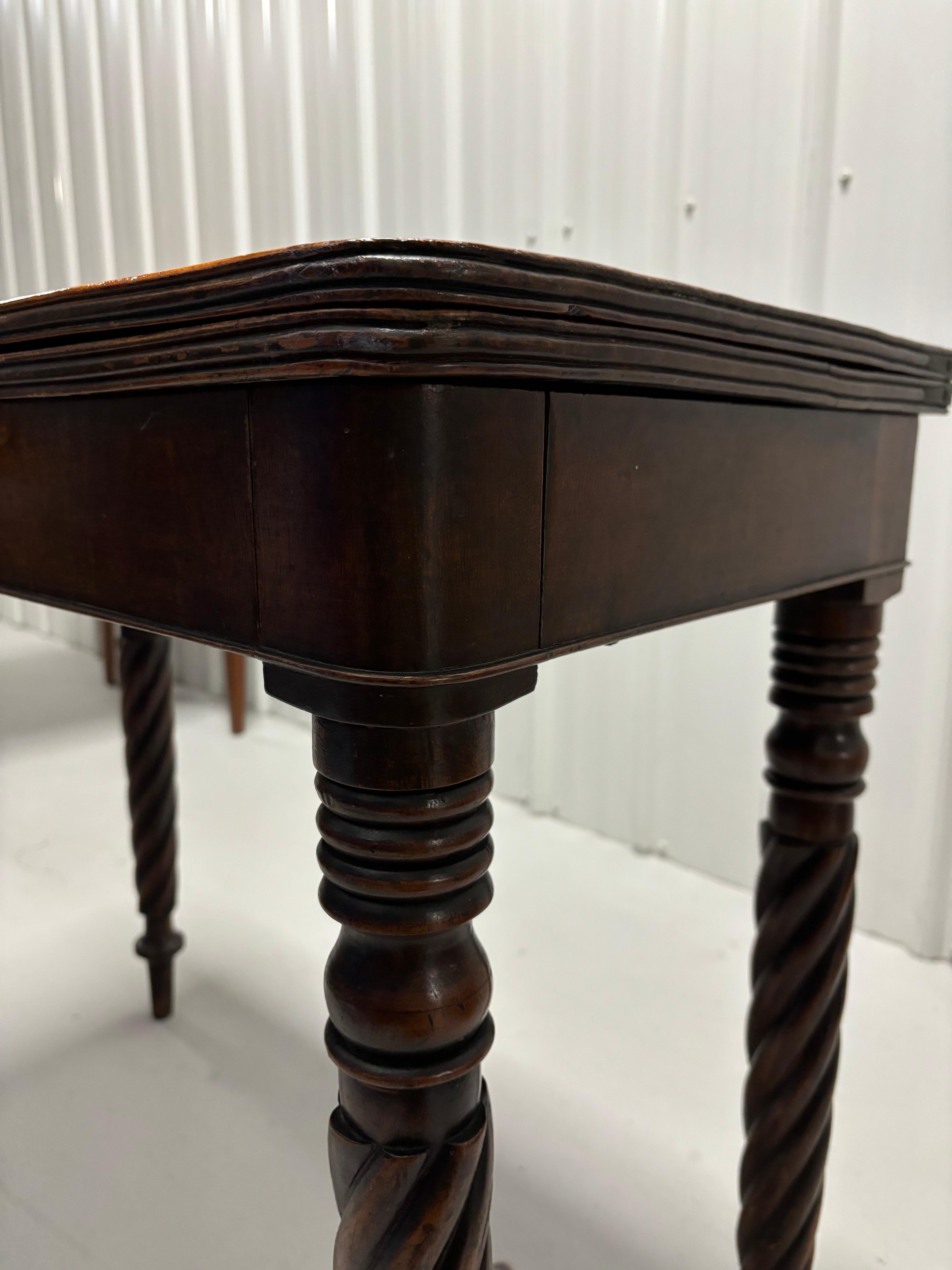 19th Century English Mahogany Game Table with Rope Twist Legs For Sale 7
