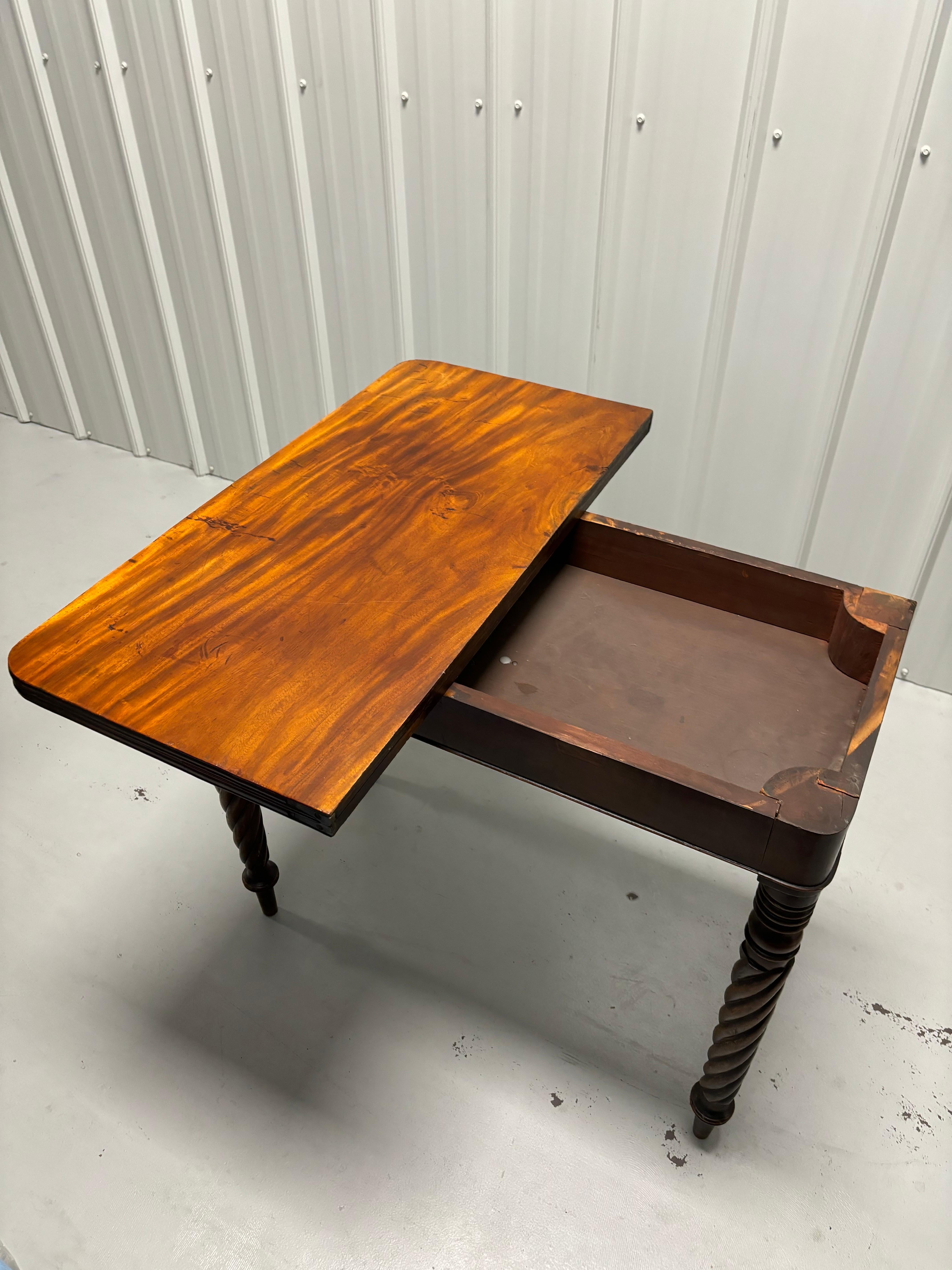 19th Century English Mahogany Game Table with Rope Twist Legs For Sale 4