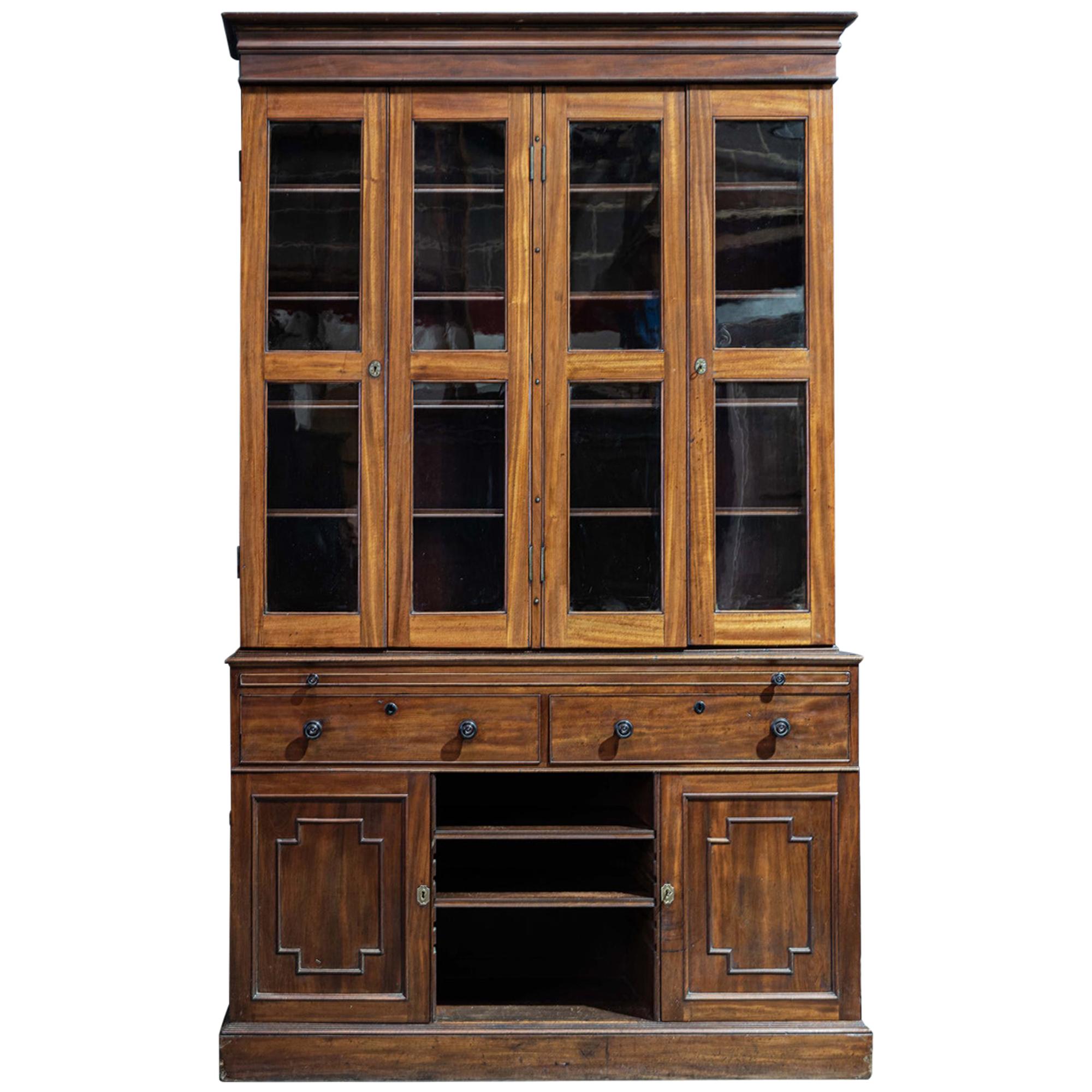19th Century English Mahogany Glazed Secretaire Bookcase