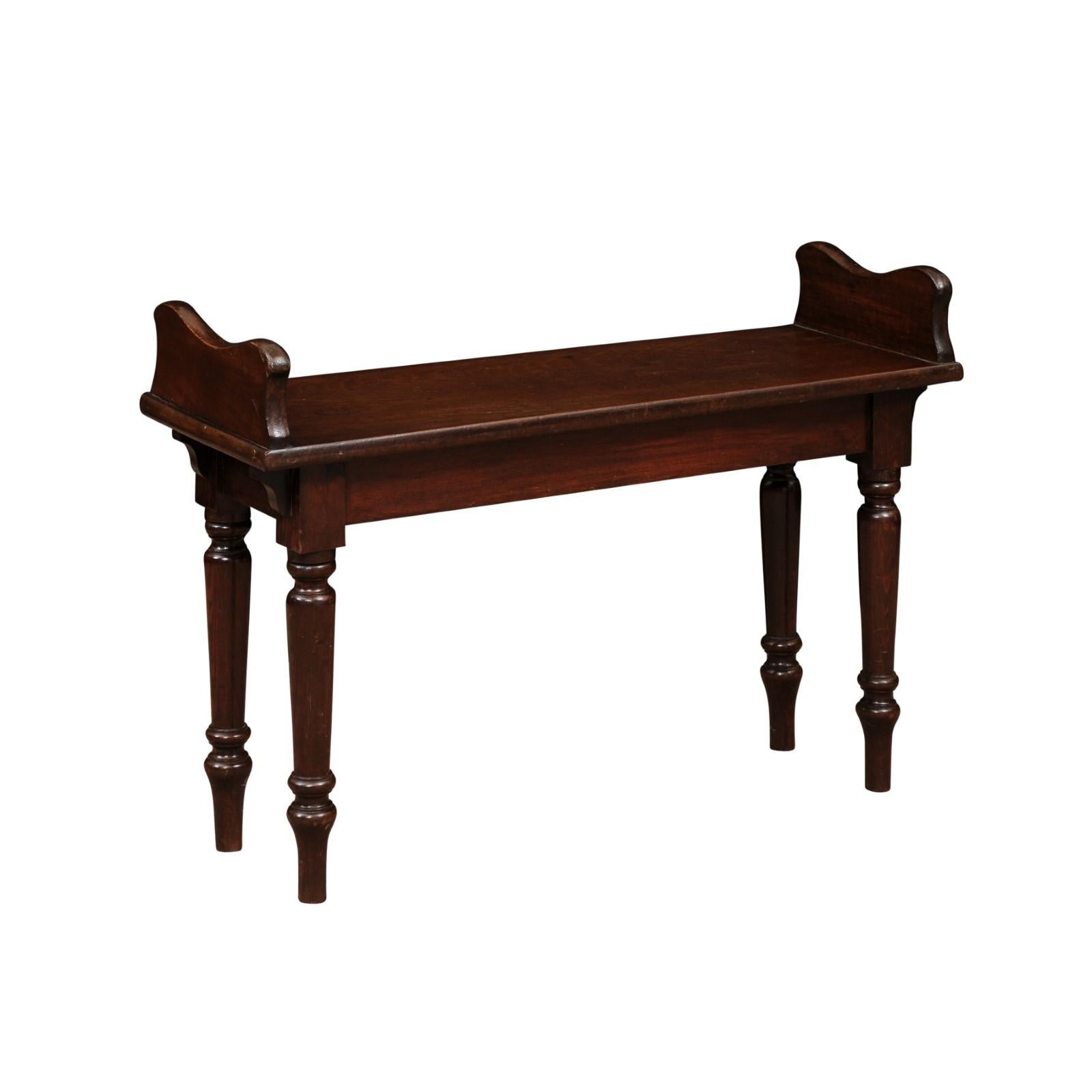 19th Century English Mahogany Hall / Window Bench with Handles In Good Condition In Atlanta, GA
