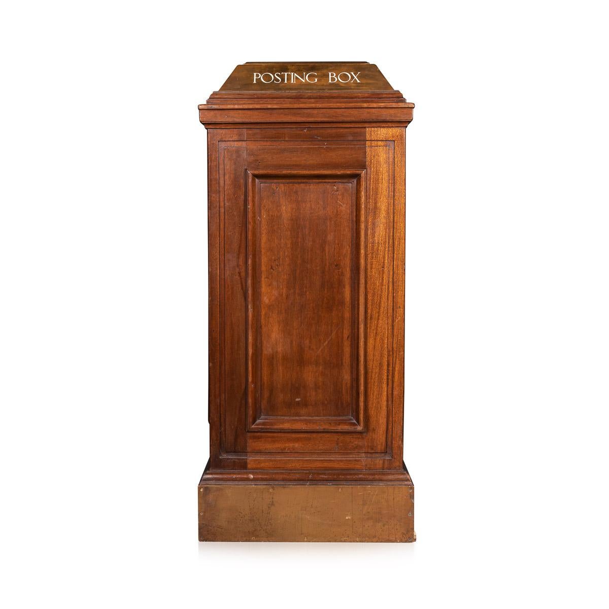 Brass 19th Century English Mahogany Indoor Post Box, c.1880